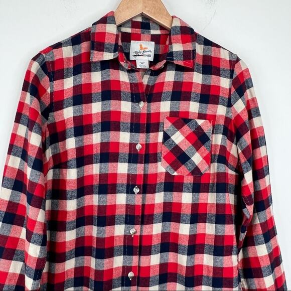 Field & Stream red plaid check flannel long sleeve button down shirt women's M - Picture 2 of 7